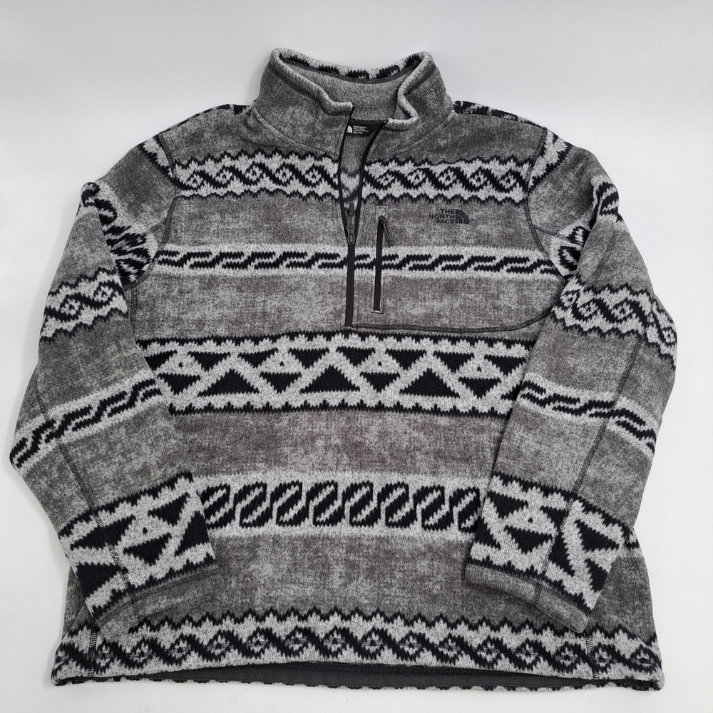 The North Face Fleece Pullover Mens 2XL Polyester Grey Aztec 1/4 Zip Jacket